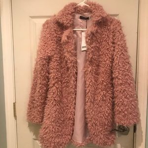 pink faux fur blazer